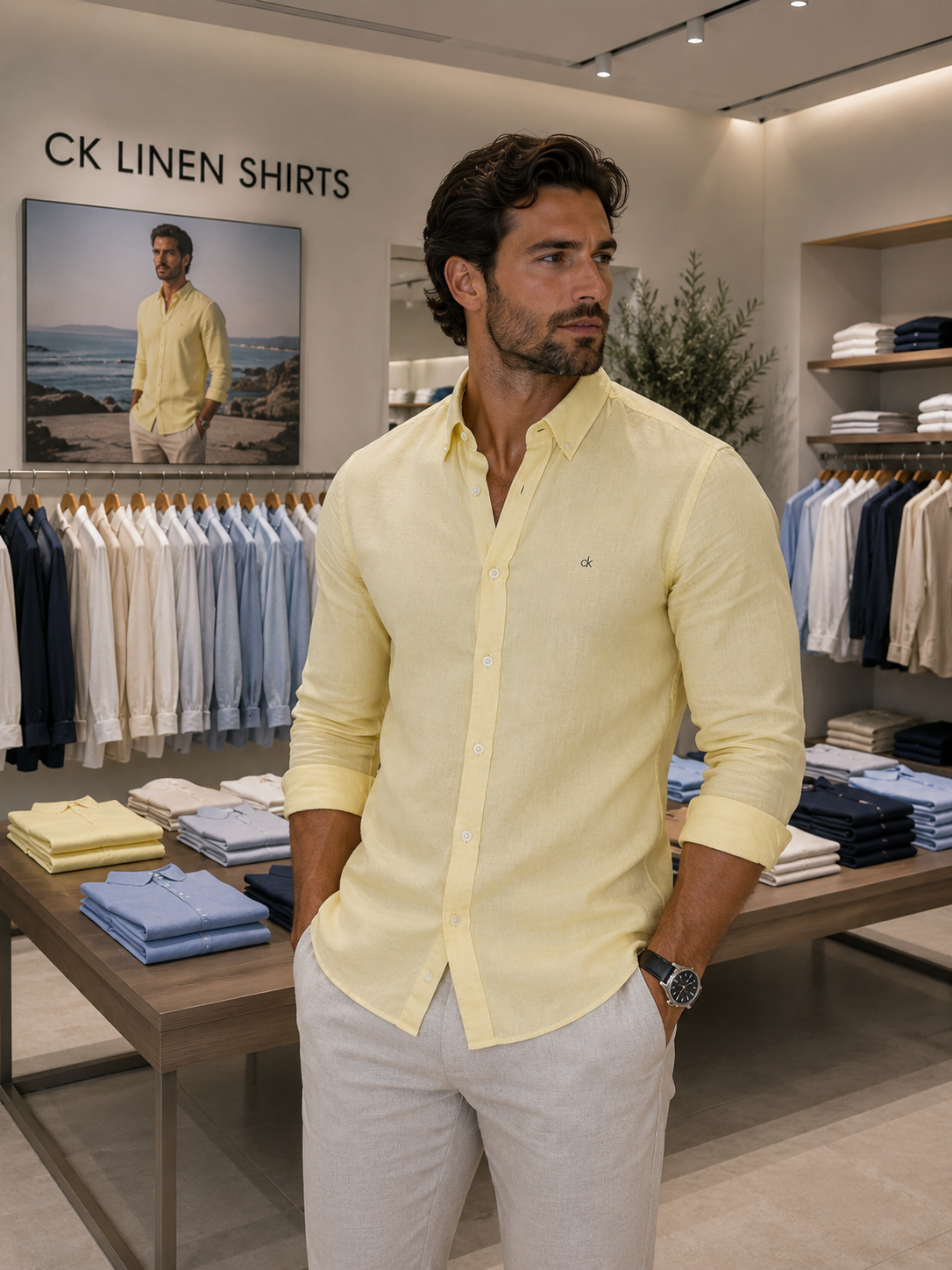 CALVIN KLEIN Linen Shirt For Men